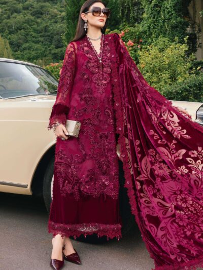 3 Piece Unstitched Embroidered Chantilly Suit WL-1308-Maroon